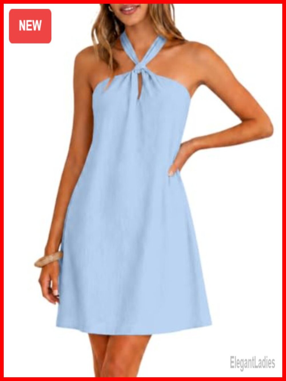 Women's Halter Neck Mini Dress Sleeveless Boho Flowy A-Line Beach Vacation